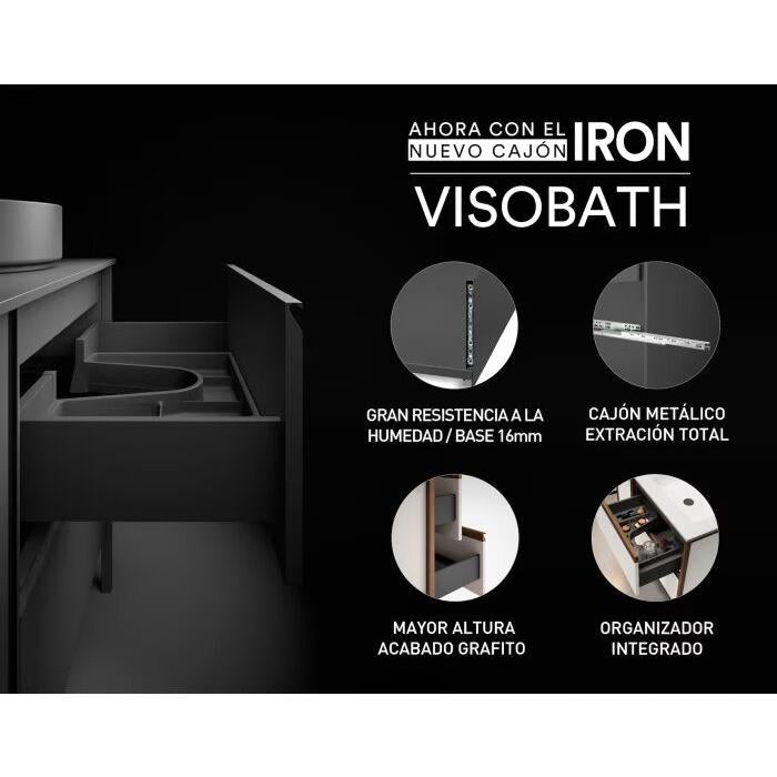 Visobath - Mueble de baño con encimera de madera 10 cm de altura en color Roble Costa con cajonera Nomad 1 cajón, suspendida 45 cm de fondo , incluye encimera y cajonera - BricoandPool